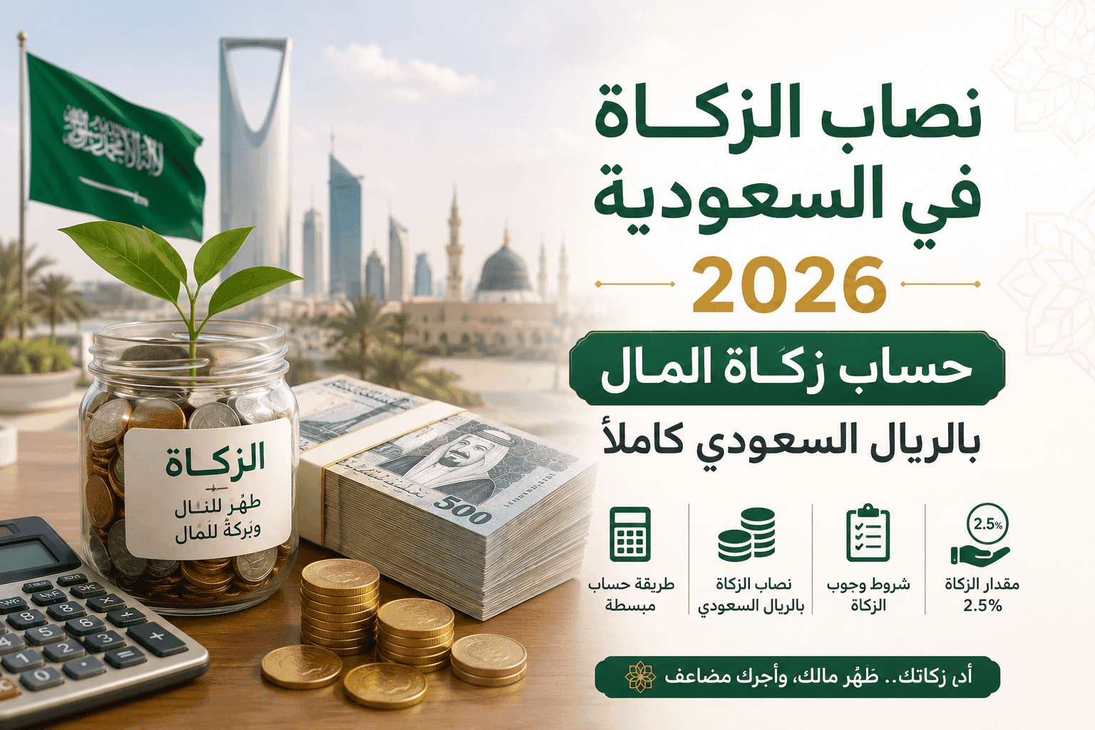 صورة توضيحية لمقال: نصاب الزكاة في السعودية 2026: حساب زكاة المال بالريال السعودي كاملاً