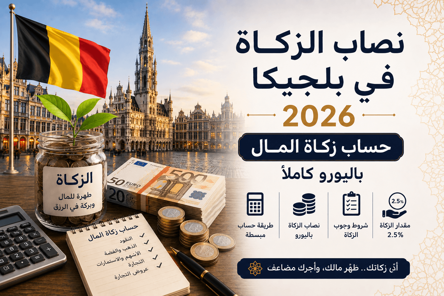 صورة توضيحية لمقال: نصاب الزكاة في بلجيكا 2026: حساب زكاة المال باليورو كاملاً