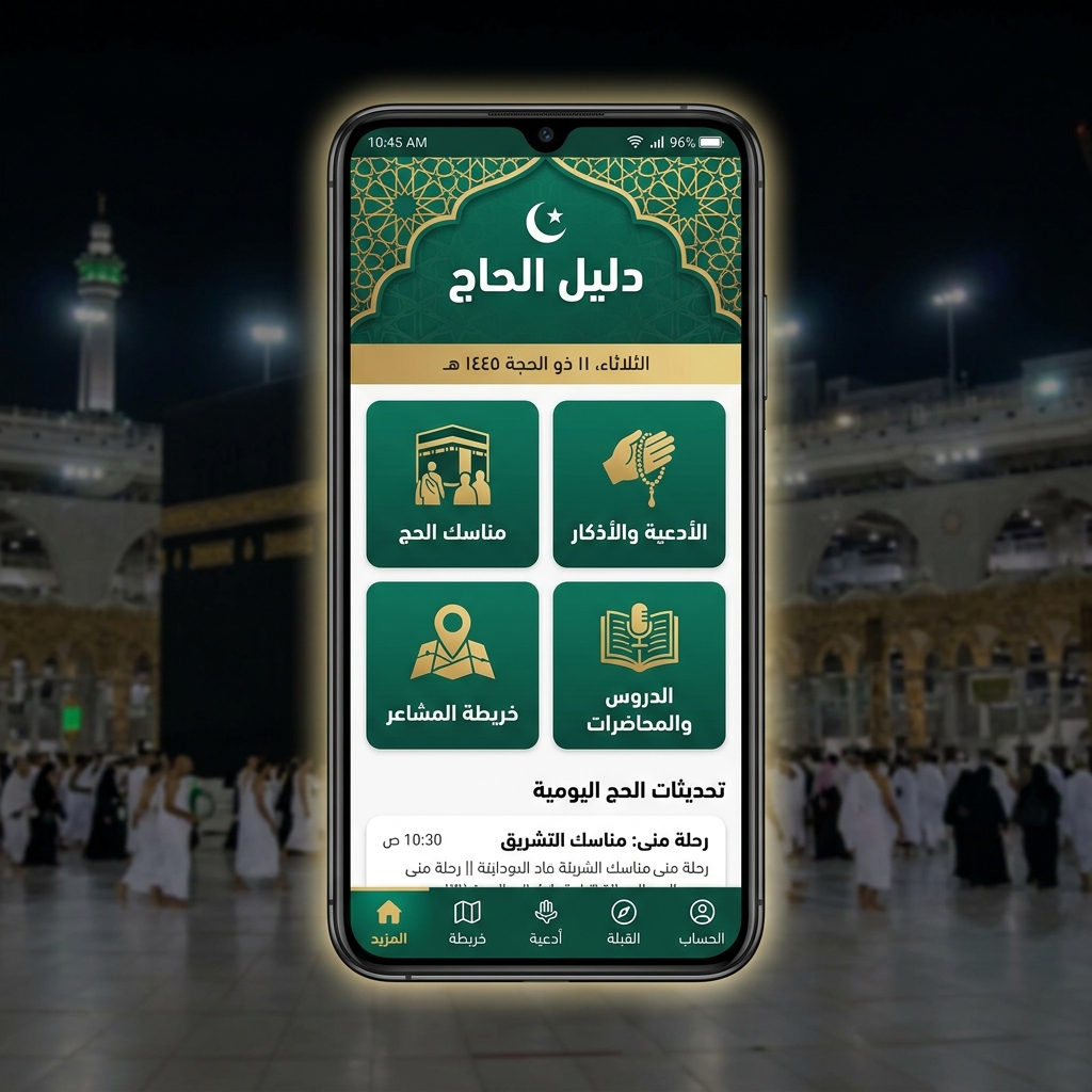 الشاشة الرئيسية لتطبيق دليل الحاج